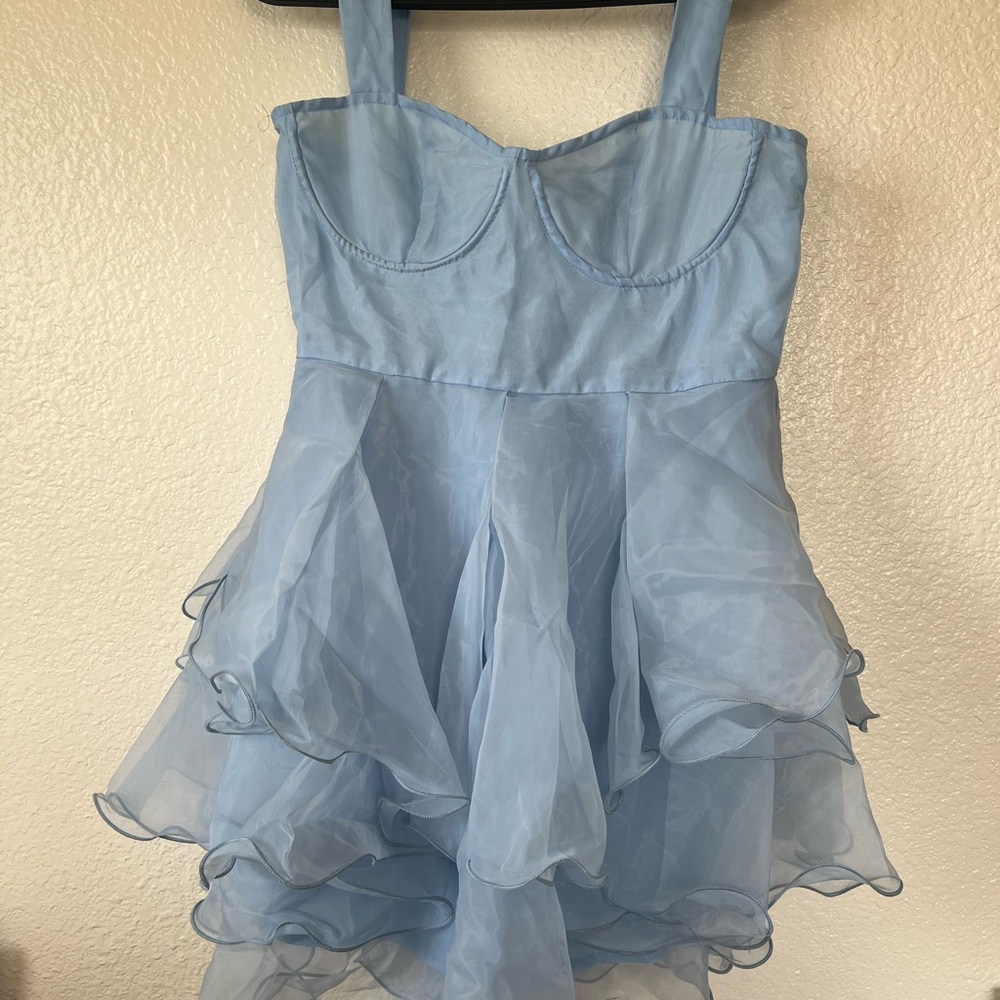 PrettyLittleThing Sky Blue Strapless Dress